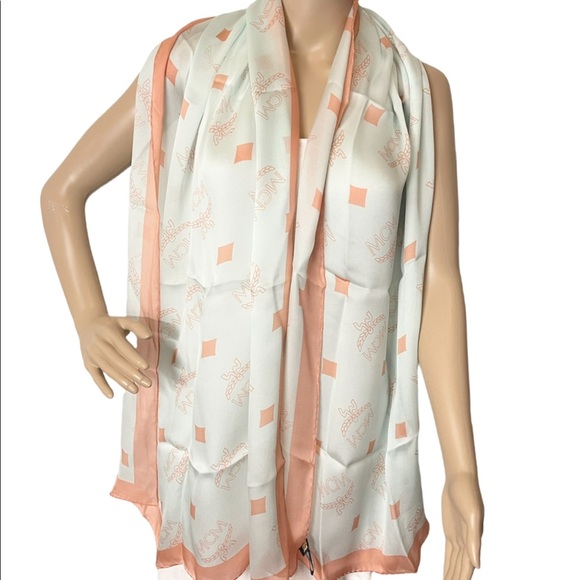 MCM Silk Logo Moonlight Jade Summer Scarf Summer Shawl - Picture 9 of 14